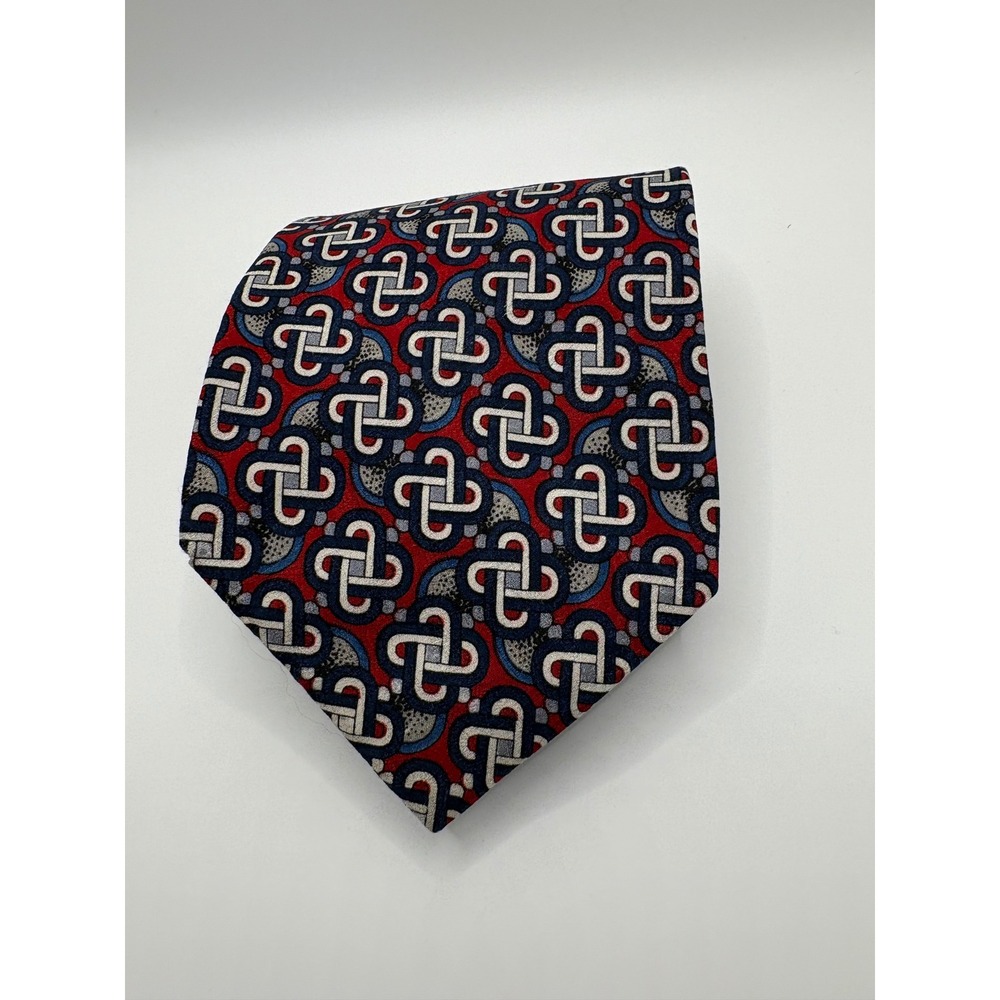 Guy Laroche Diffusion Mens Silk Tie Red Blue Geometric Knot Pattern Made in USA